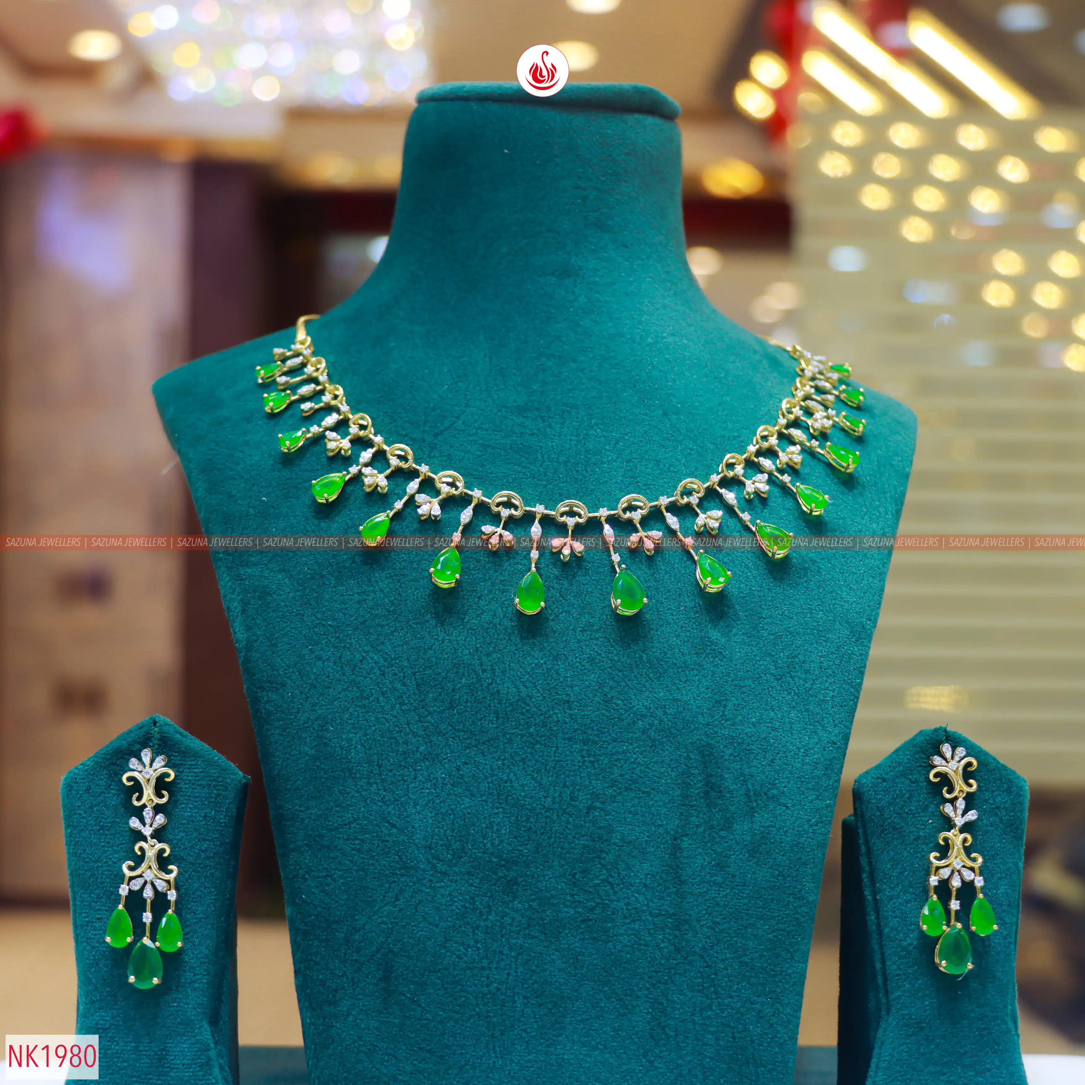 Sazuna Sharvani Emerald Diamond Necklace